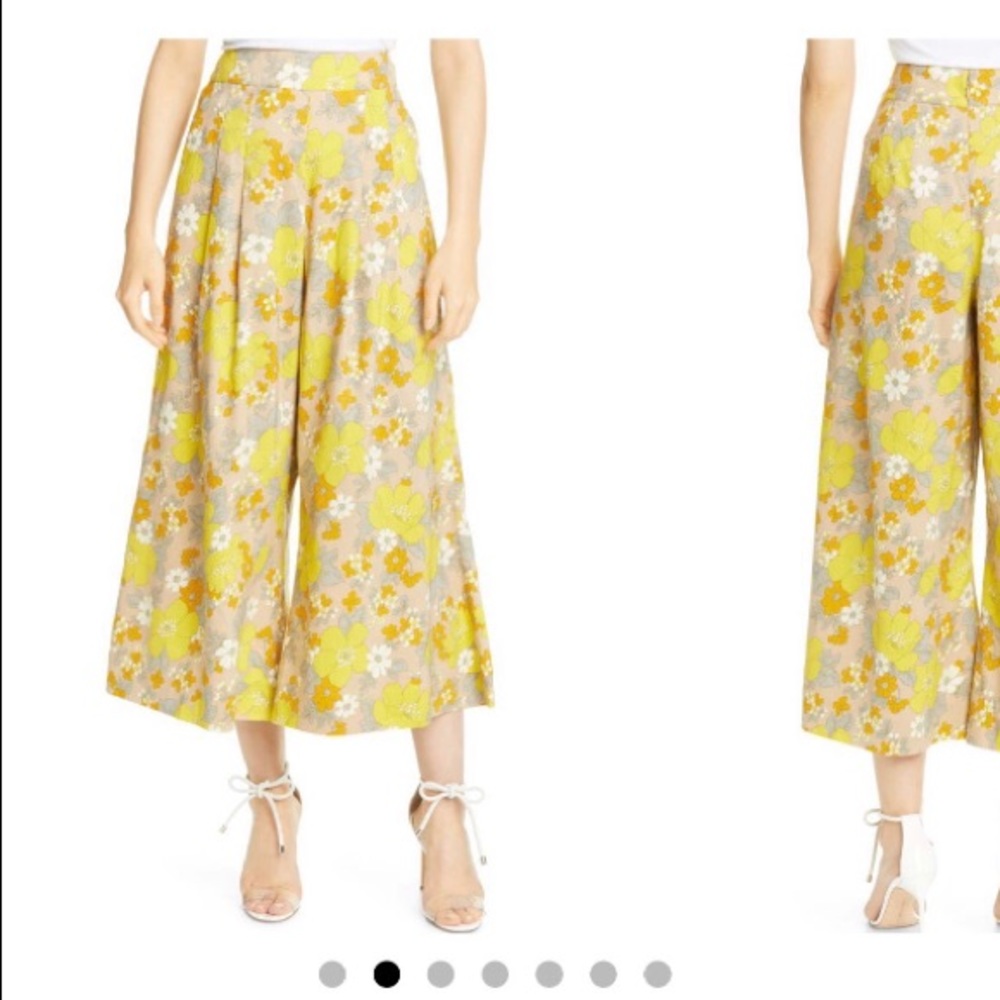 Veronica Beard, Size 8, Floral print linen blend crop white leg pant